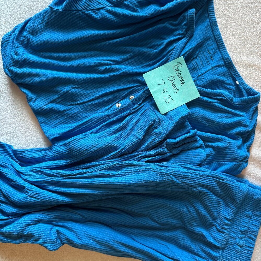 Little Sleepies Ribbed Blue Women's Medium Short Sleeve Pant Pajama Set